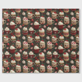 ホットココアクリスマスツリーカップニットパターン ラッピングペーパー (フラット)