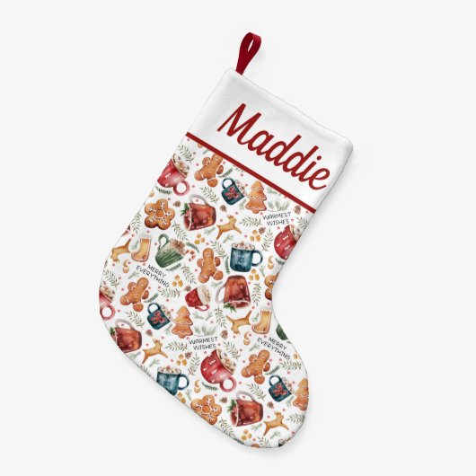 ホットココアジンジャーブレッド素朴クリスマス スモールクリスマスストッキング (正面 (吊り時))