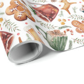 ホットココアジンジャーブレッド素朴クリスマス ラッピングペーパー (ロールコーナー)