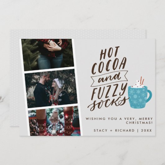 ホットココアファジーソックス写真新婚クリスマス シーズンカード (正面/裏面)