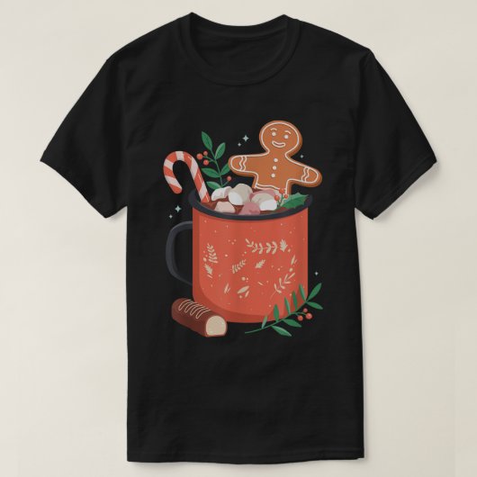 ホットココアマグジンガーブレッドクッキークリスマスクリスマスホー Tシャツ (デザイン正面)