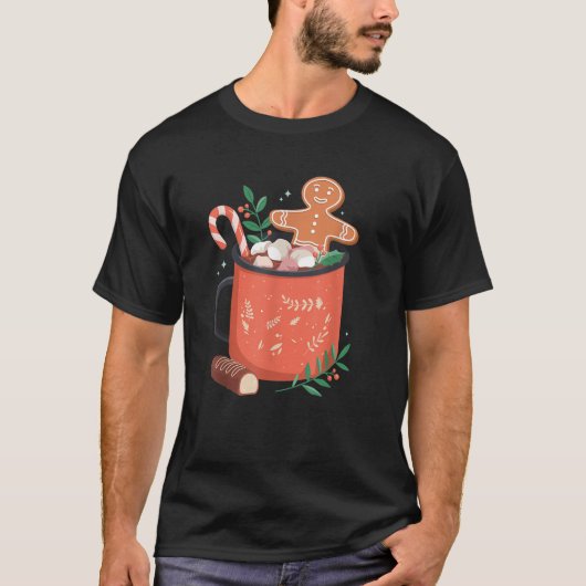ホットココアマグジンガーブレッドクッキークリスマスクリスマスホー Tシャツ (正面)