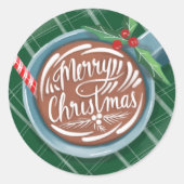 ホットココアマグハンドレタリングメリークリスマスグリーン ラウンドシール (正面)