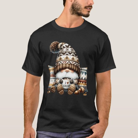 ホットココアマグ付きウィンターグノームの秋アクセサリー Tシャツ (正面)