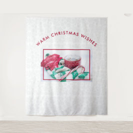 ホットココアマーシュマロ&キャンディーケーンクリスマス タペストリー