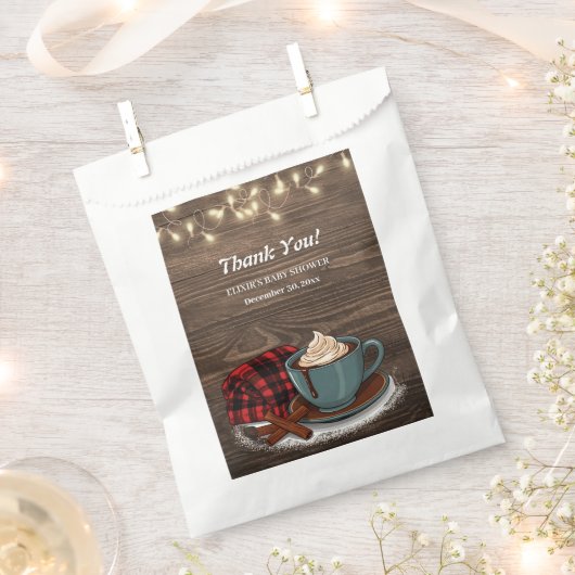 ホットココアモダンコージー素朴ベビーシャワー フェイバーバッグ (クリップ留めされた状態)