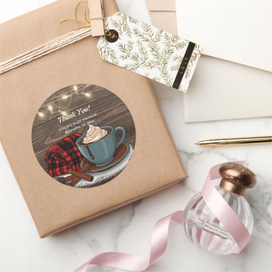 ホットココアモダンコージー素朴ベビーシャワー ラウンドシール (ギフト)