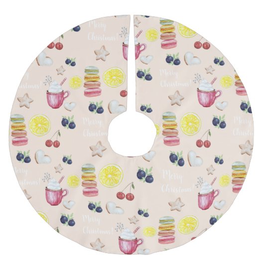 ホットココアレモンジンジャーブレッドの水色 ブラッシュドポリエステルツリースカート (正面)