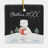 ホットココア付き水色ポーラクマ セラミックオーナメント (正面)