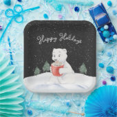 ホットココア付き水色ポーラクマ ペーパープレート (パーティー)