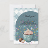 ホットココア冬の雪片を振りかける赤ちゃんシャワー サンキューカード (正面)