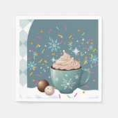 ホットココア冬の雪片を振りかける赤ちゃんシャワー スタンダードカクテルナプキン (正面)