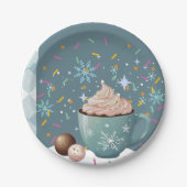 ホットココア冬の雪片を振りかける赤ちゃんシャワー ペーパープレート (正面)