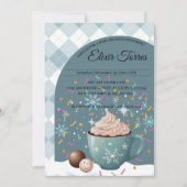 ホットココア冬の雪片を振りかける赤ちゃんシャワー 招待状 (正面)