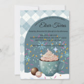 ホットココア冬の雪片を振りかける赤ちゃんシャワー 招待状 (正面)