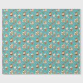 ホットココア冬ドリンク緑の背景パターン ラッピングペーパー (フラット)