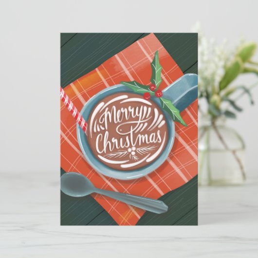 ホットココア図解入りの、写真付きのメリークリスマス シーズンカード (スタンド正面)