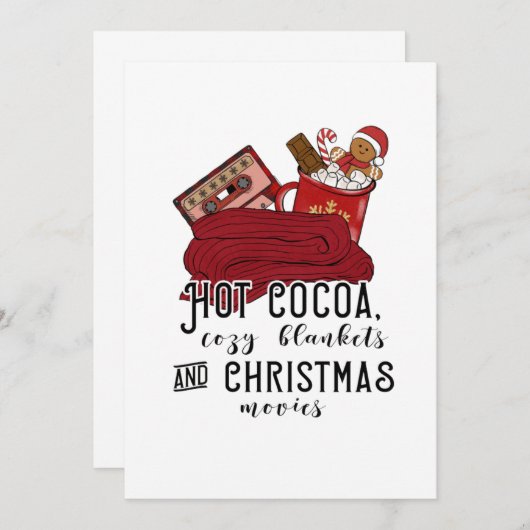 ホットココア居心地の良い毛布とクリスマス映画かわいい 招待状 (正面/裏面)