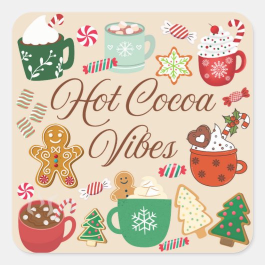 ホットココア クリスマスの雰囲気 スクエアシール (正面)