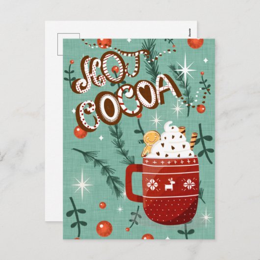 ホットココア – クリスマスホリデーマグブルー シーズンポストカード (正面/裏面)