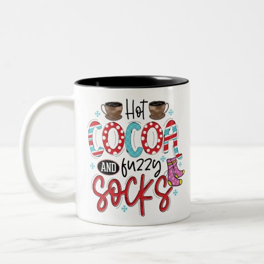 ホットココア&ファジーソックス – 冬おもしろいの寒さ ツートーンマグカップ (左)