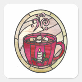 ホットココア、ホットチョコレートのステンドグラススタイル スクエアシール