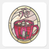 ホットココア、ホットチョコレートのステンドグラススタイル スクエアシール (正面)