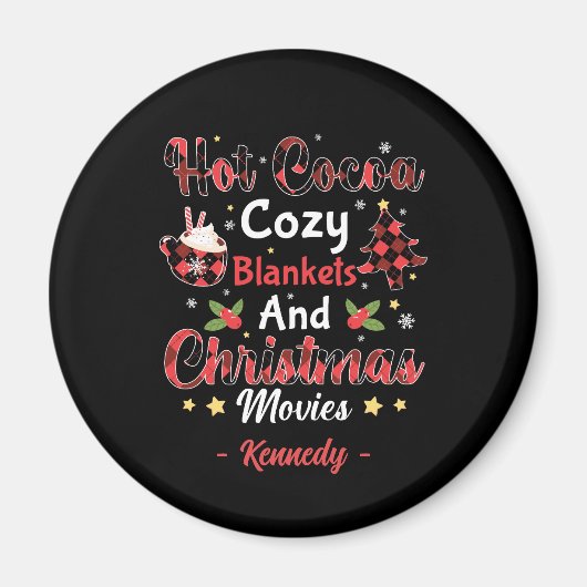 ホットココア、居心地の良い毛布、クリスマス映画 マグネット (正面)
