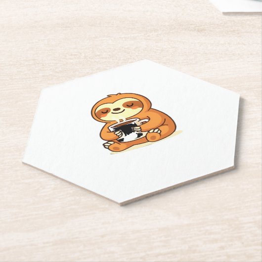 ホットコーヒリラックスープレミアムTシャツ付き可愛いナマケモノ ペーパーコースター (アングル)