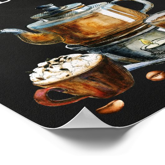 ホットコーヒーとティーバーの看板 ポスター (角)