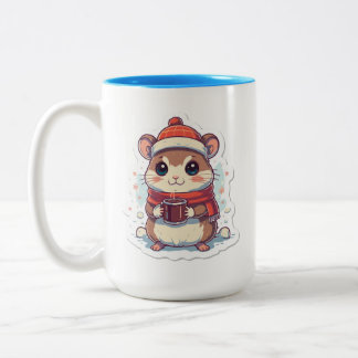 ホットコーヒーを持ったキュートな冬のシマリス ツートーンマグカップ