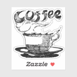 ホットコーヒー手描きクリップアート シール