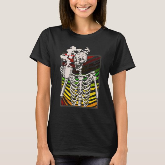 ホットコーヒー骨格スケルトン飲みコーヒーSk Tシャツ (正面)