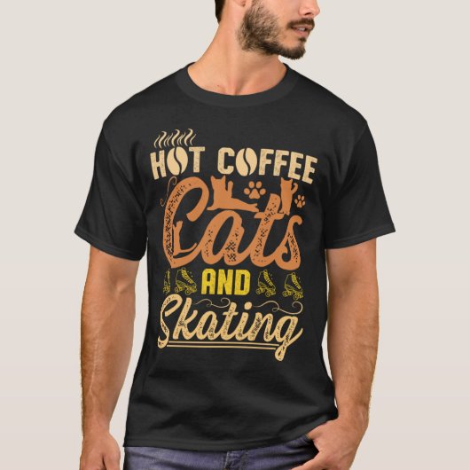 ホットコーヒー 猫 アイススケート Tシャツ (正面)