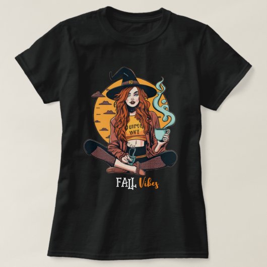 ホットコーヒーTシャツ付き魔女 Tシャツ (デザイン正面)