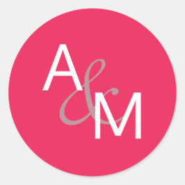 ホットコーラルピンクとホワイトモノグラム封筒用シール ラウンドシール