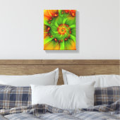ホットサマーグリーンオレンジ抽象芸術フラクタルカラフル キャンバスプリント (インサイチュ (寝室))