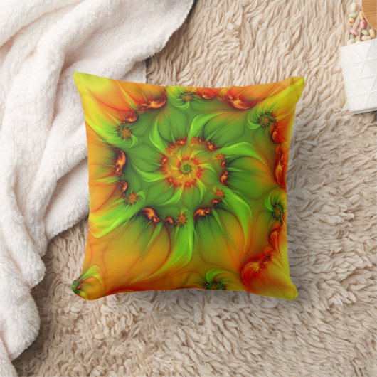 ホットサマーグリーンオレンジ抽象芸術フラクタルカラフル クッション (ブランケット)