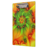 ホットサマーグリーンオレンジ抽象芸術フラクタルカラフル クリップボード (左)