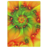 ホットサマーグリーンオレンジ抽象芸術フラクタルカラフル クリップボード (裏面)