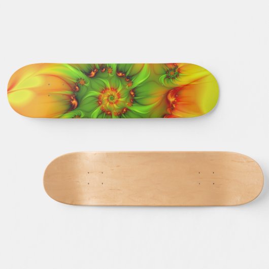 ホットサマーグリーンオレンジ抽象芸術フラクタルカラフル スケートボード (横)