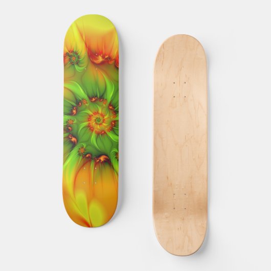 ホットサマーグリーンオレンジ抽象芸術フラクタルカラフル スケートボード (正面)