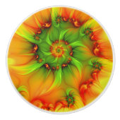 ホットサマーグリーンオレンジ抽象芸術フラクタルカラフル セラミックノブ (正面)