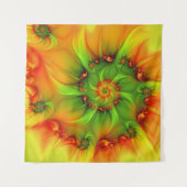 ホットサマーグリーンオレンジ抽象芸術フラクタルカラフル タペストリー (正面(横))