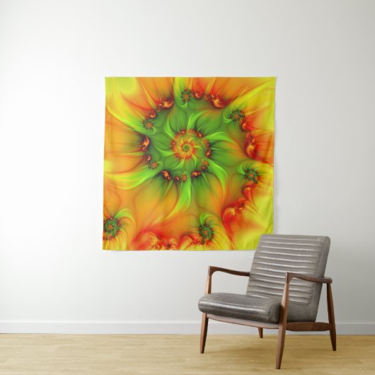 ホットサマーグリーンオレンジ抽象芸術フラクタルカラフル タペストリー (インサイチュ)