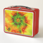 ホットサマーグリーンオレンジ抽象芸術フラクタルカラフル メタルランチボックス (正面)