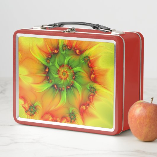 ホットサマーグリーンオレンジ抽象芸術フラクタルカラフル メタルランチボックス (インサイチュ)