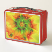 ホットサマーグリーンオレンジ抽象芸術フラクタルカラフル メタルランチボックス (裏面)