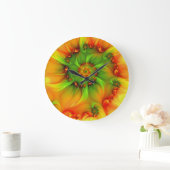 ホットサマーグリーンオレンジ抽象芸術フラクタルカラフル ラージ壁時計 (ホーム)