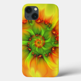 ホットサマーグリーンオレンジ抽象芸術フラクタルカラフル iPhone 13ケース